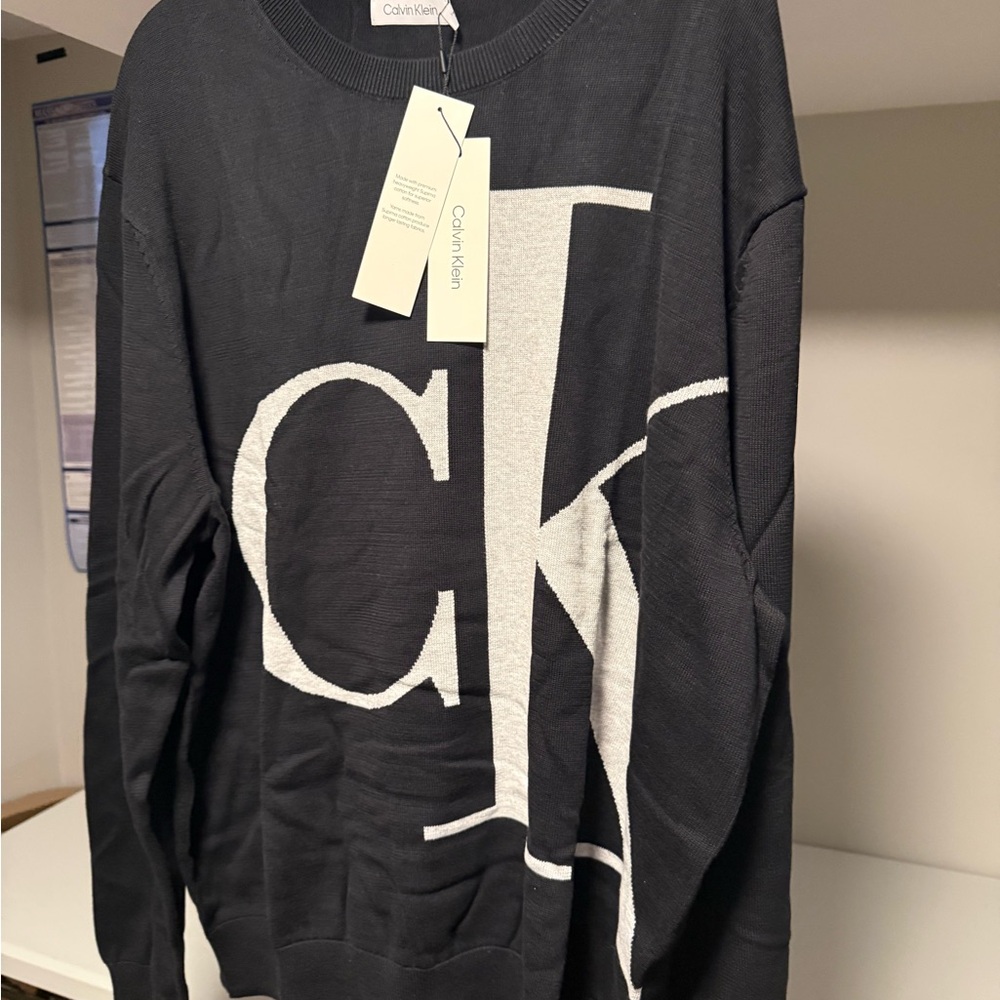 Calvin Klein Black and Gray Crewneck Sweater
